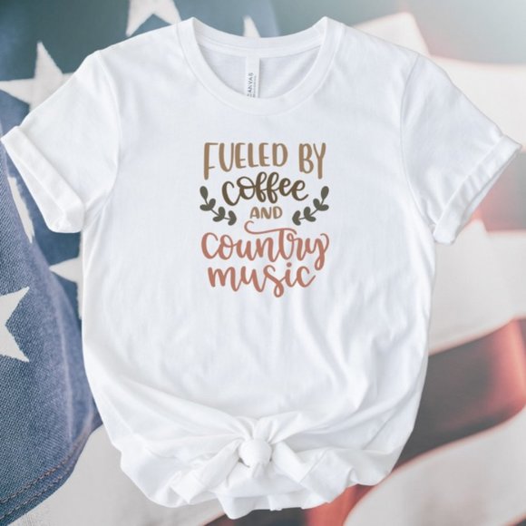 Country Girls Graphic Tee Fueled By Coffee & Country Music - Picture 1 of 2